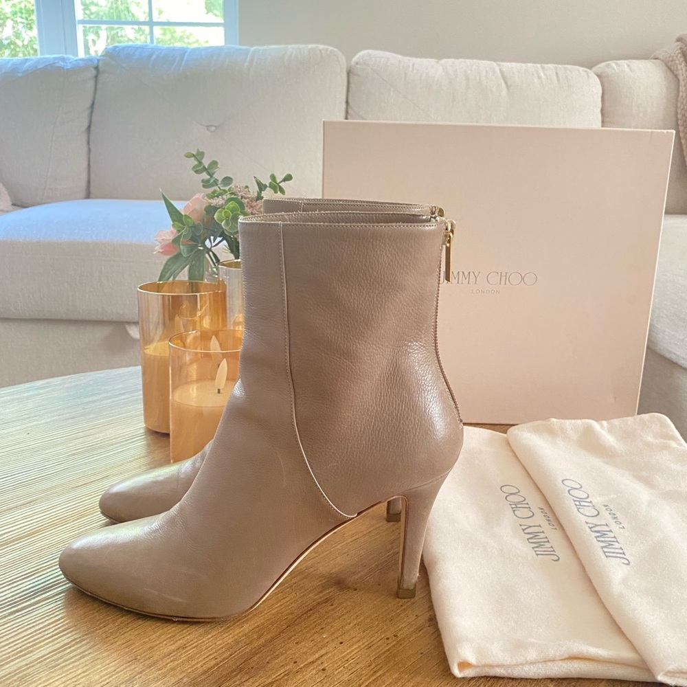 Jimmy Choo brock grainy calf taupe booties